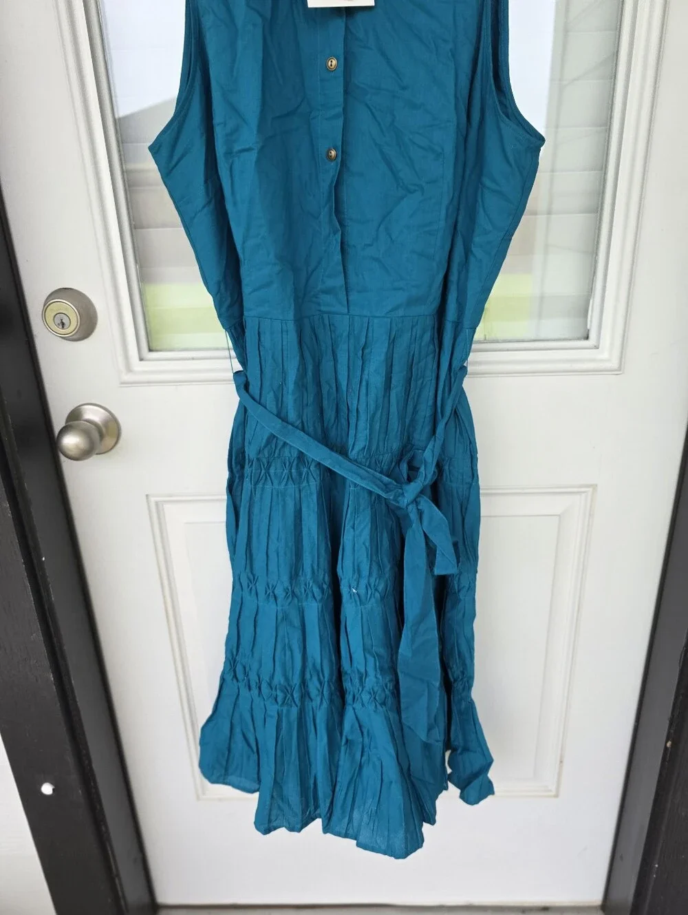 Anne Klein Teal Sleeveless Shirt Dress Belted Tiered Midi Dress Size 14 NWT